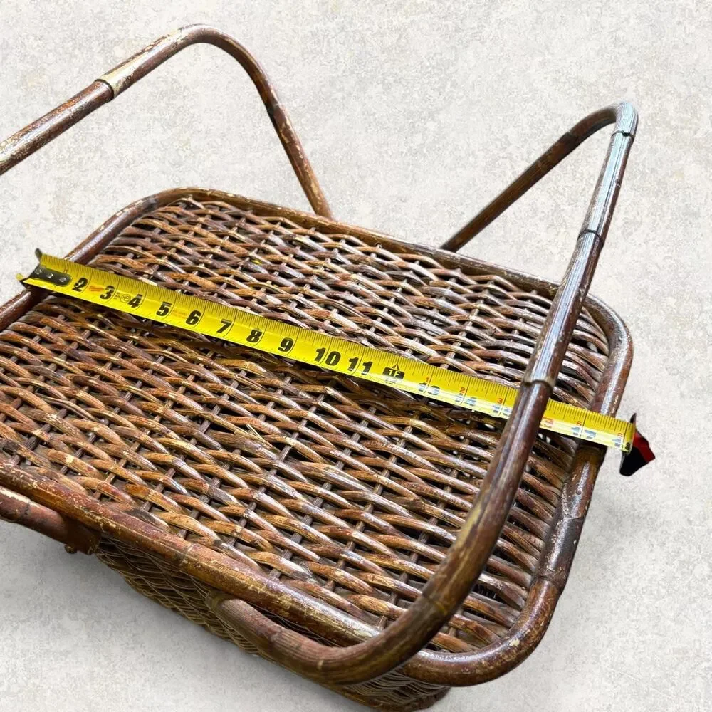 Vintage Cottagecore Antique Boho Wicker Sewing Picnic Basket